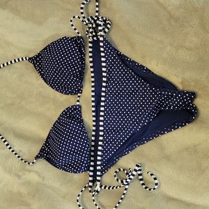 String blue polka dot bikini